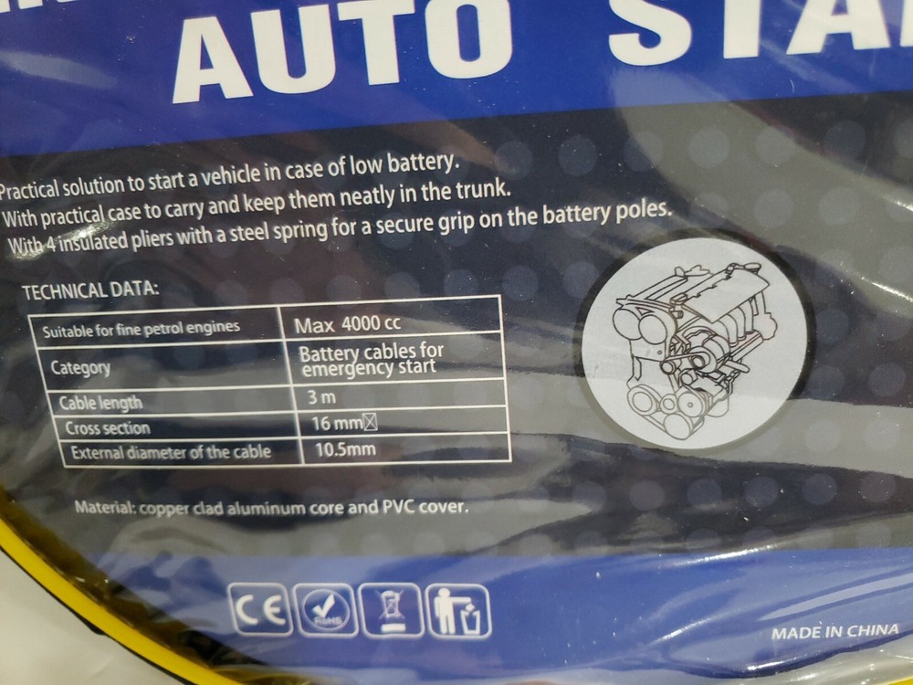 Emergency Jumper Cables for Auto Start Battery Cables