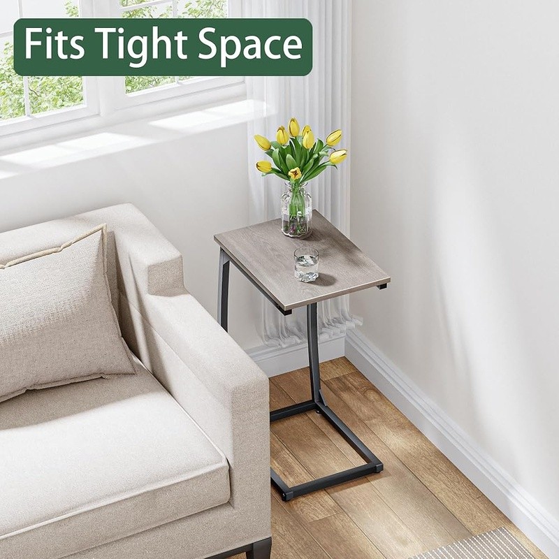 Ergonomic Slide Under C Table Adjustable Feet Multi-Use Nightstand Laptop Table