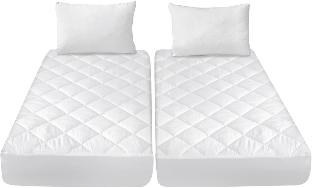 Split California King Mattress Protector Pad for Calking, White