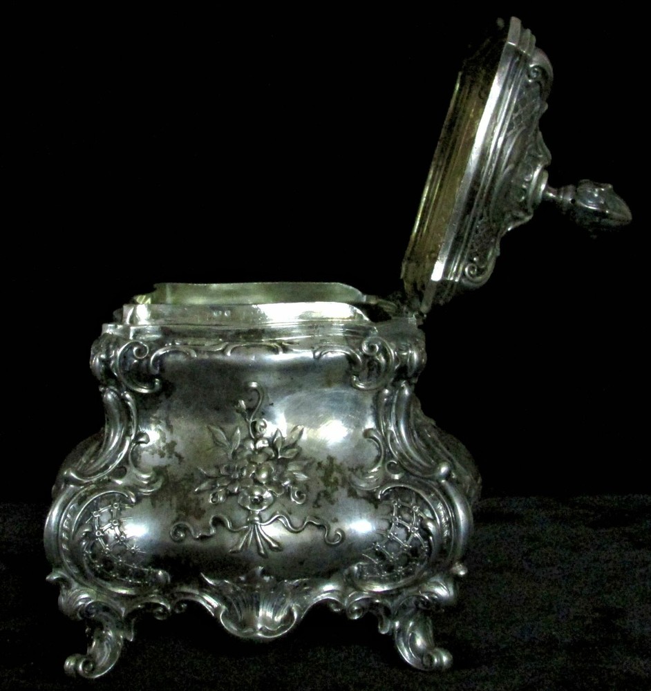 CIRCA 1880's GERMAN CONTINENTAL SILVER TEA CADDY 5 1/2" BOX