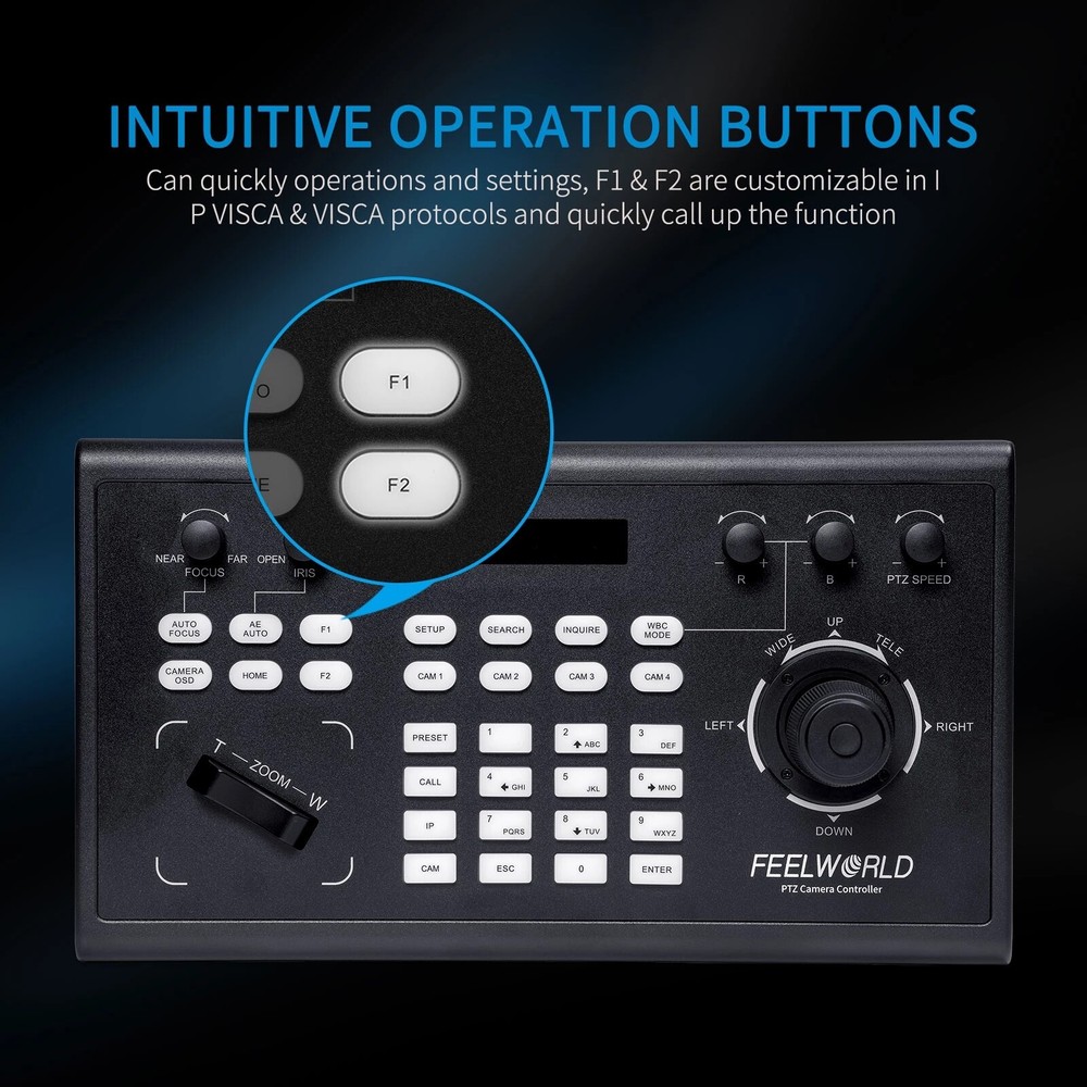 Feelworld KBC10 PTZ Camera Controller Joystick and Keyboard Multiple PoE Support