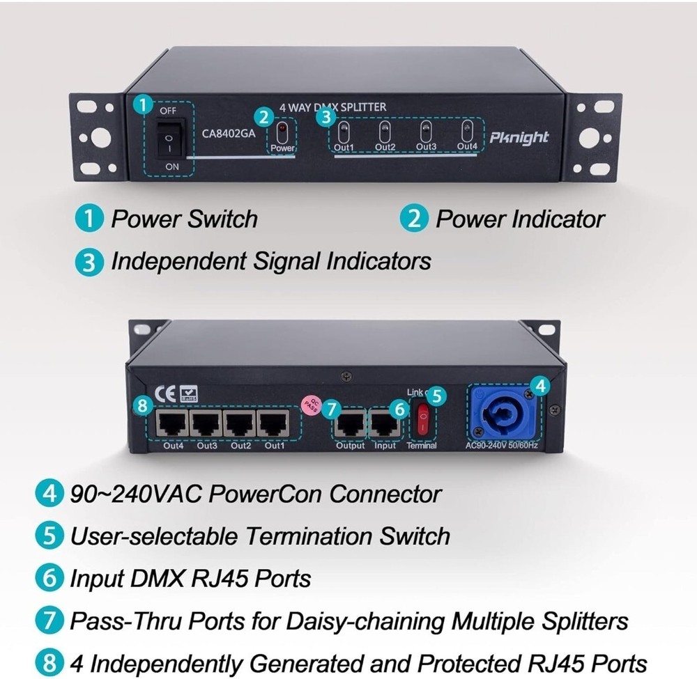 Pknight DMX 4 Way RJ45 Splitter