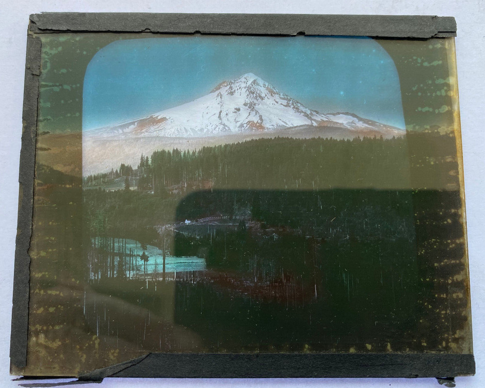 COLORED MAGIC LANTERN SLIDE 456 MT SHASTA? 1900s