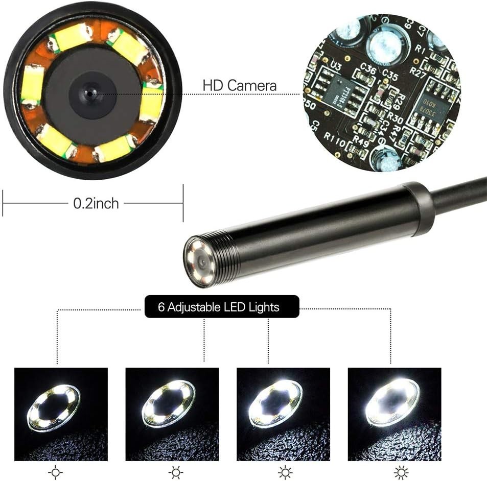 Flexible USB Endoscope Inspection Camera for Android & PC - 6 LED Waterproof