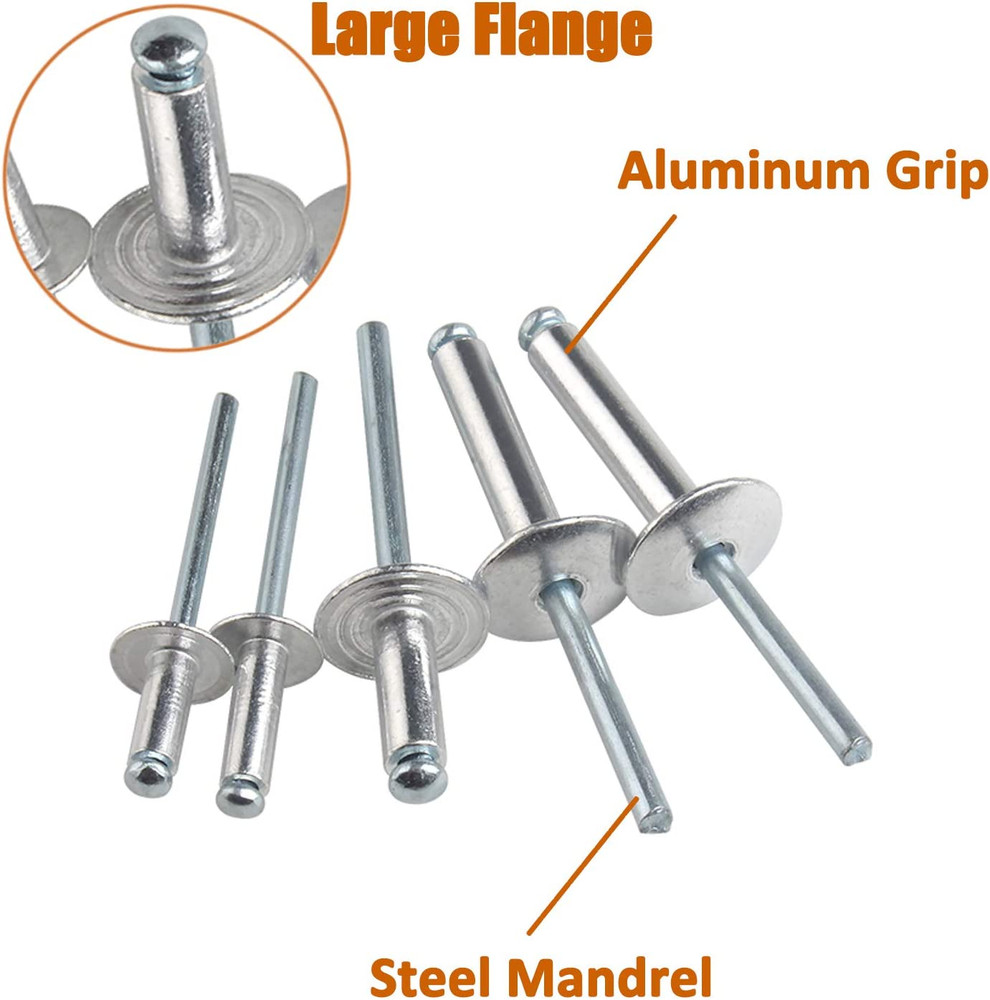 ISPINNER 50Pcs Large Flange Aluminum Blind Rivets, Pop Rivets