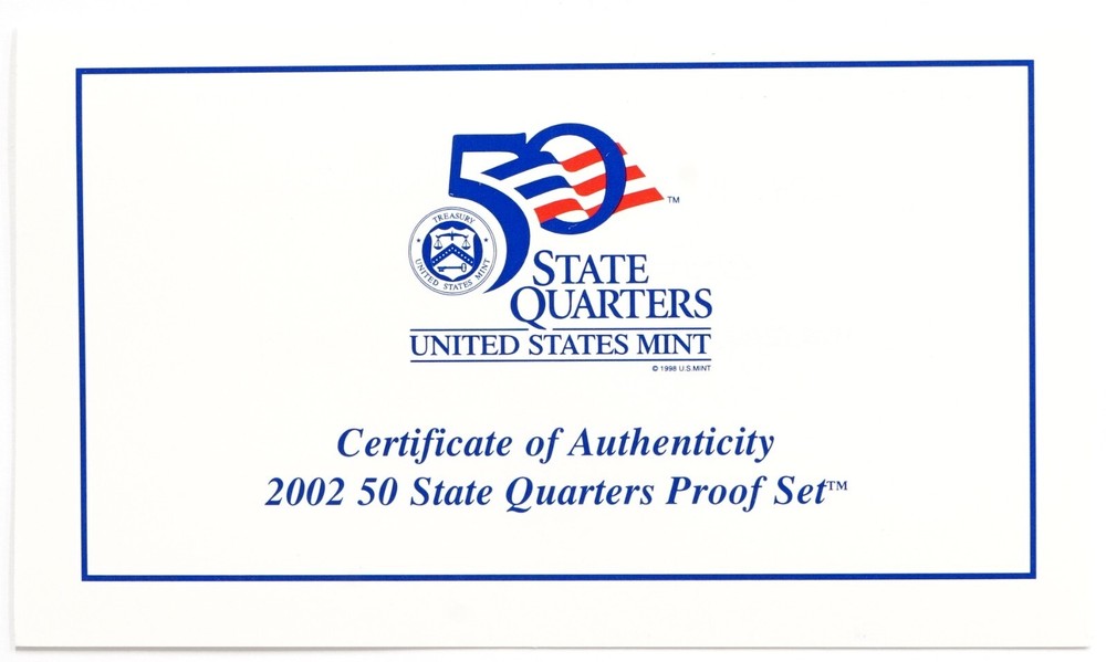 2002 State Quarter Proof Set w/ Box & COA