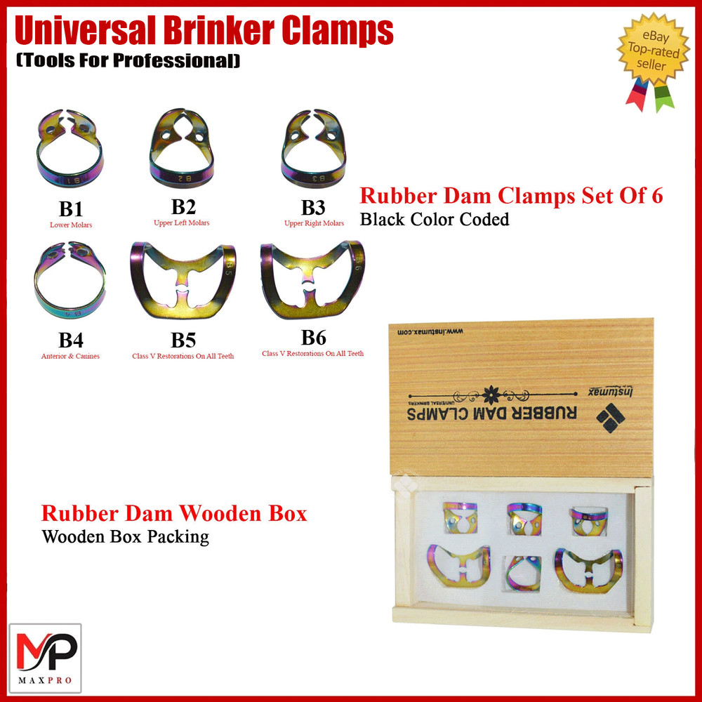 Dental Rubber Dam Clamp Set Brinker #B4 Premolar Retractors | Multi-Color + Box