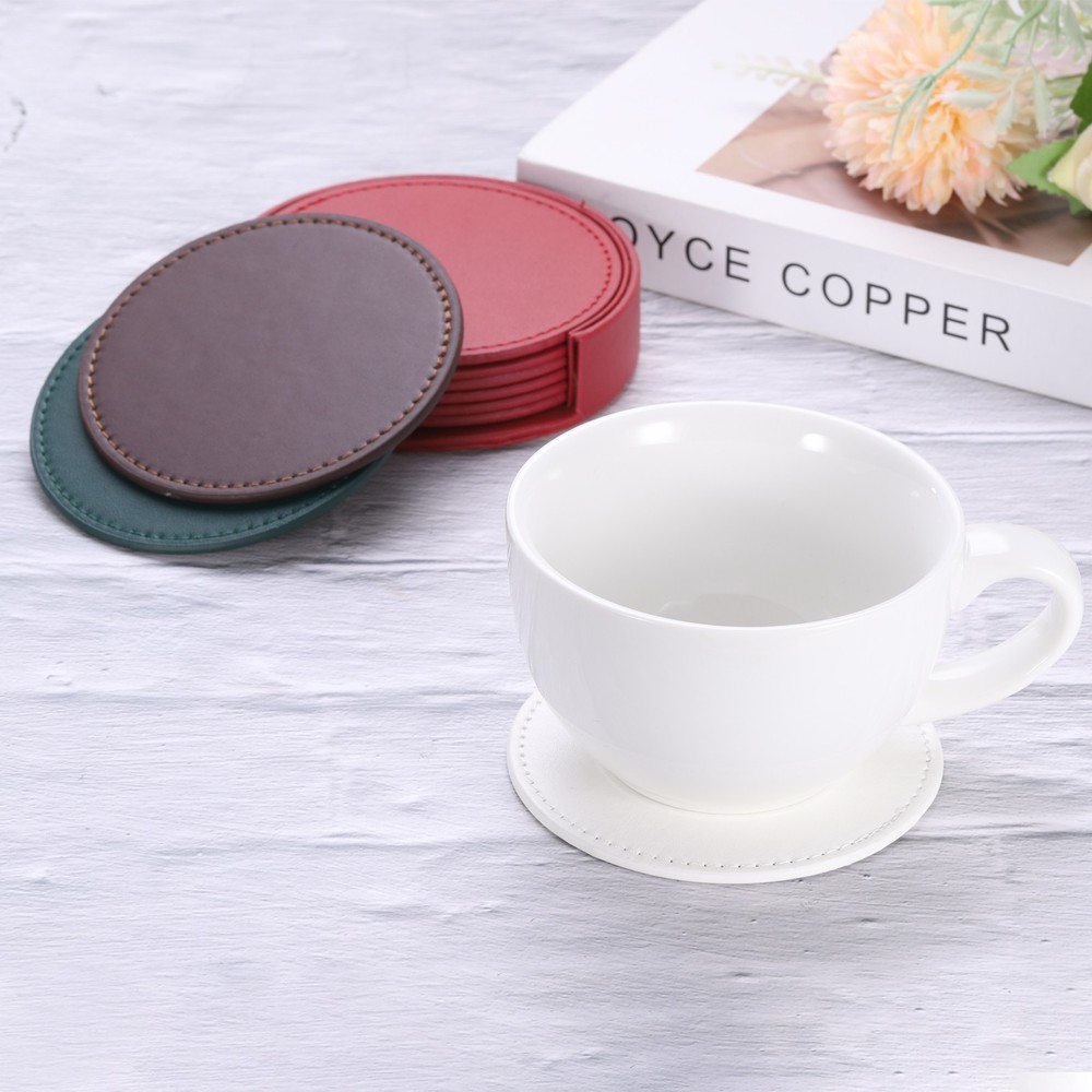 1 Set Leather Drink Coaster for Coffee Tabletop Protection Black