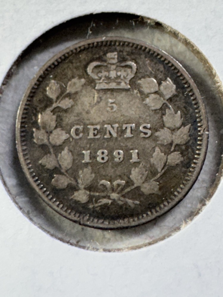 1891 Canada 5 Cents Small Silver Coin
