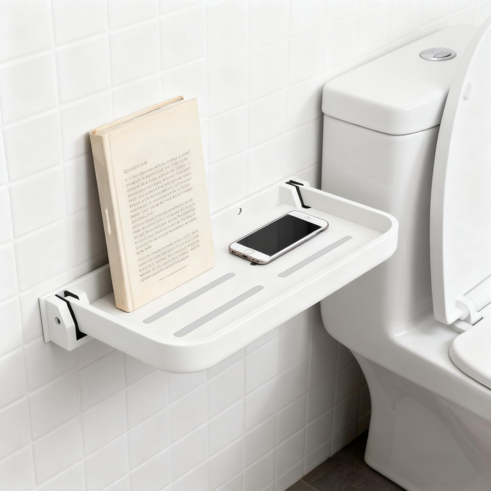 Small Folding Wall Shelf Waterproof Rust-Proof 90 Fold Down Metal White 2 PCS