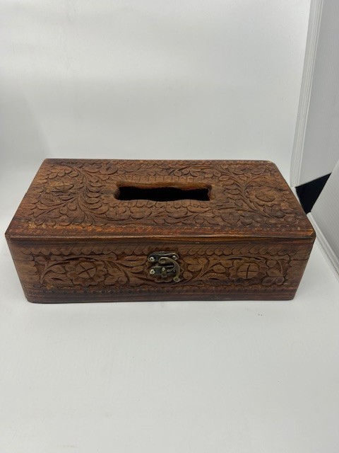 Boho Wooden Handmade Rectangular Tissue Box Hand Tooling With Velvet Lining