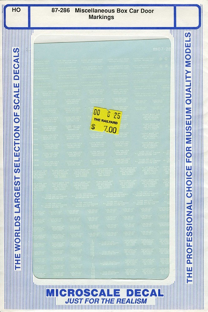 Microscale Decals - HO 87-286 Miscellaneous Box Car Door Markings