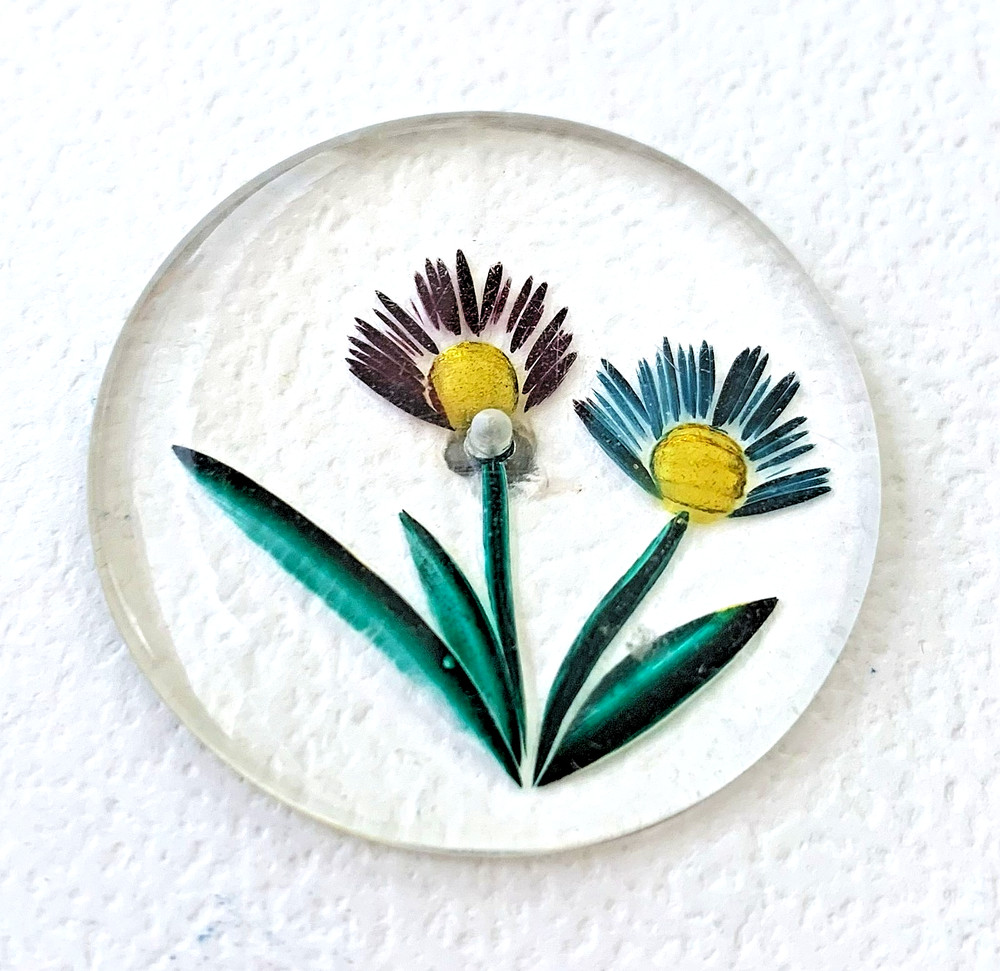 Large Vintage Reverse Carved Painted Lucite Flower Button