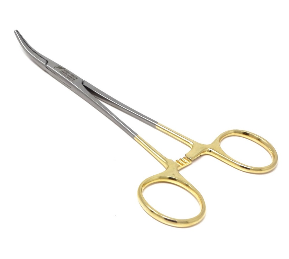 Body Piercing Forceps Locking Hemostats 5.5" Curved Jaws Gold Handle Micro Tool