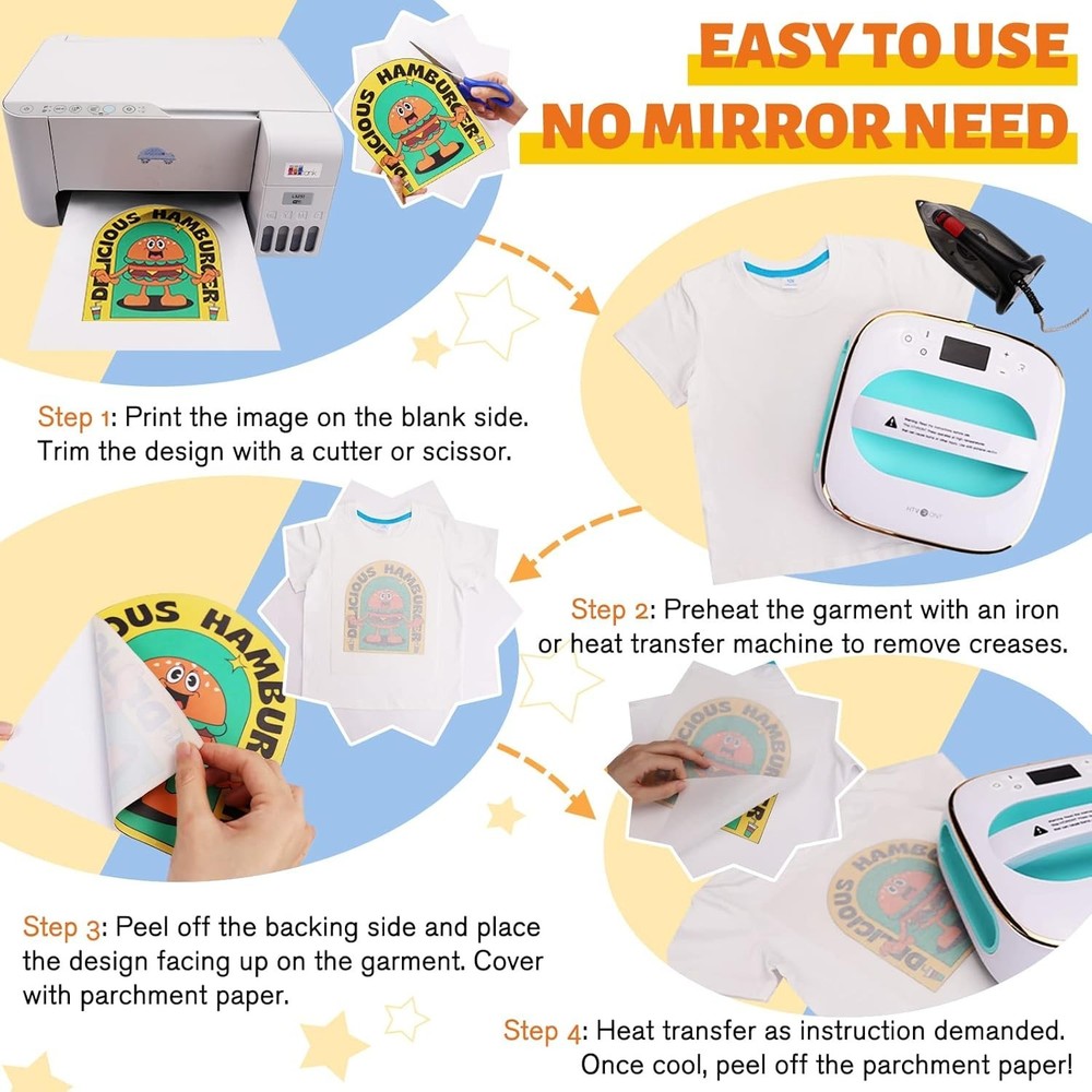 Dark & Light Fabric Iron on Transfer Paper - 50 Pack