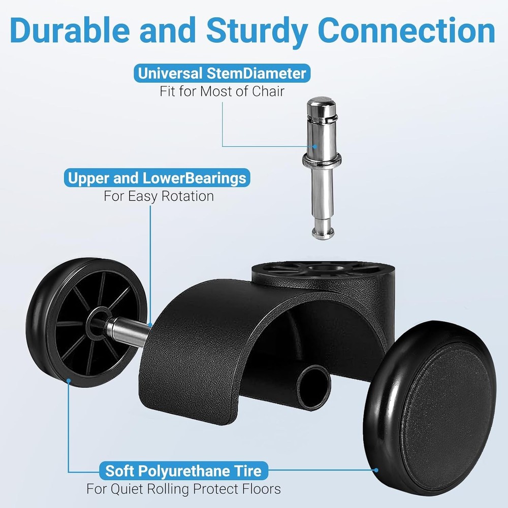 True Innovations Office Chair Replacement Part Soft Rubber Caster Roller Wheels