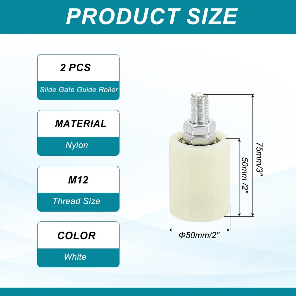 1Set Slide Gate Guide Roller 2" Adjustable Nylon Rollers, White