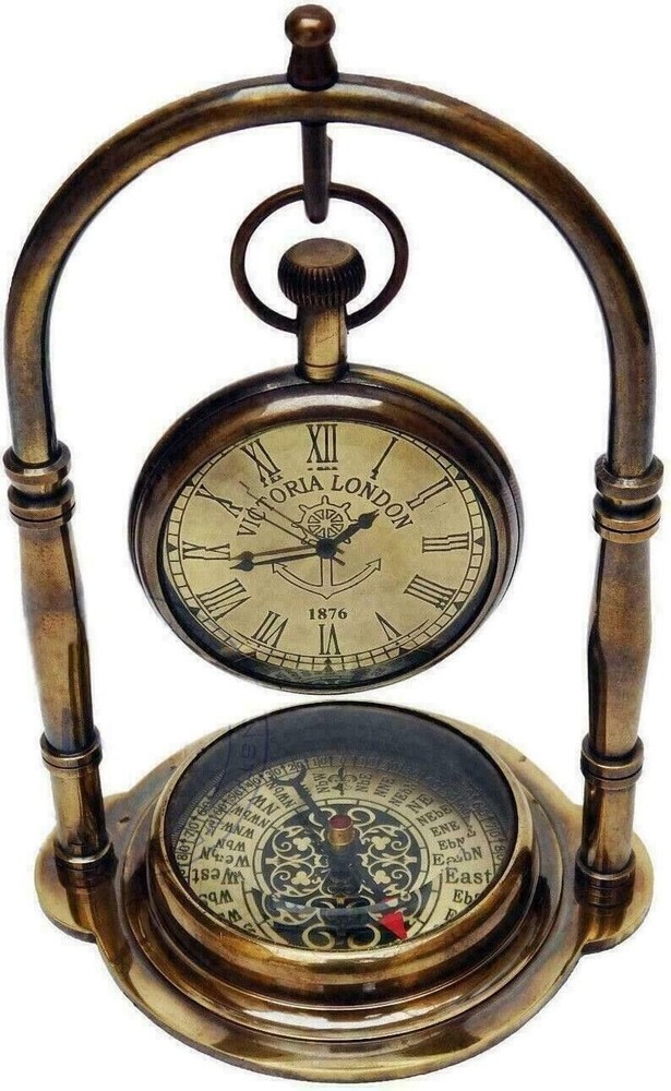 Nautical Brass Table Clock Compass Antique Maritime Desktop clock Christmas Gift