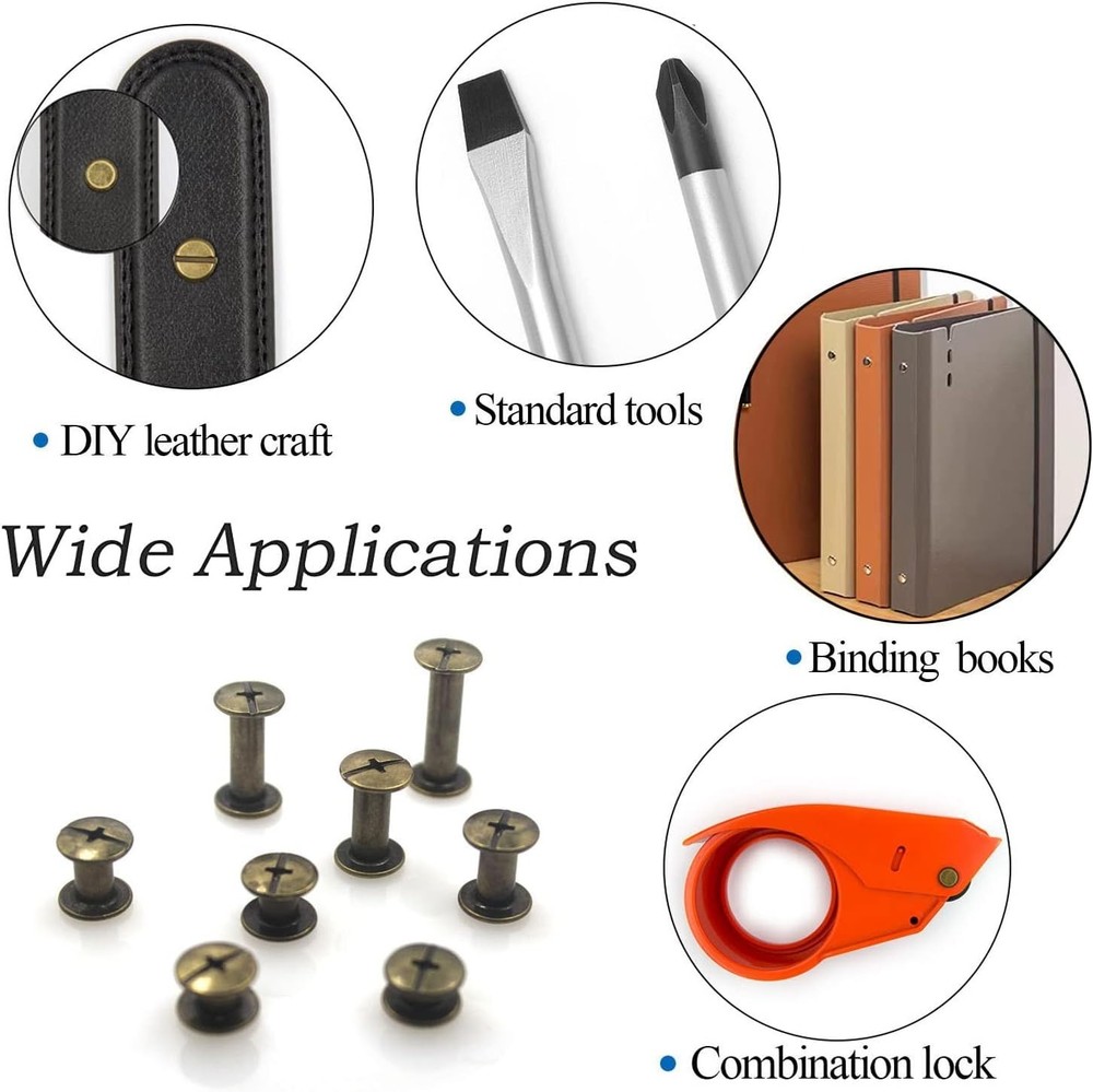 Durable Bronze Leather Rivets - 90 Sets with 6 Sizes for Creative Bookbinding