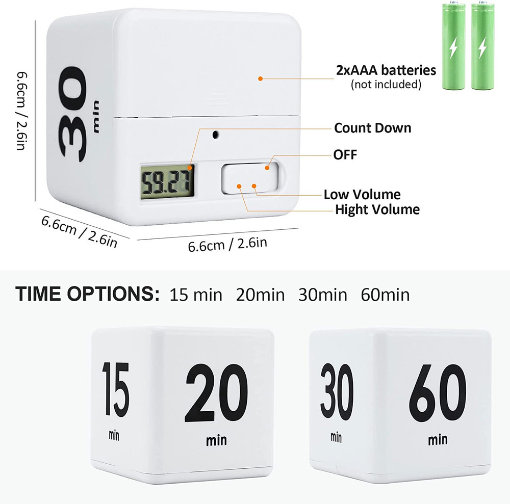 Cube Timer, Productivity Cube Flip Timer for Kitchen Studying Workout Classroom