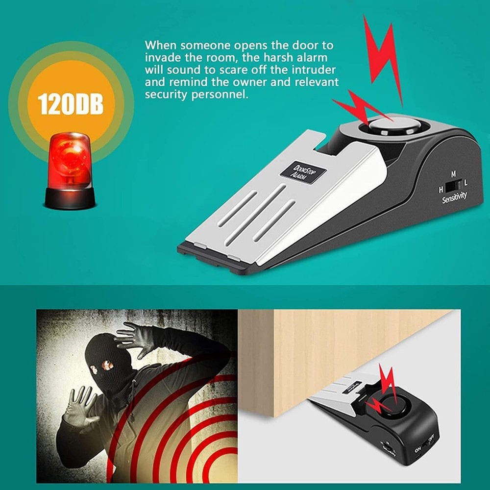 Adjustable Sensitivity Door Stop Alarm - 2 Pack Security for Apartments & Hotels