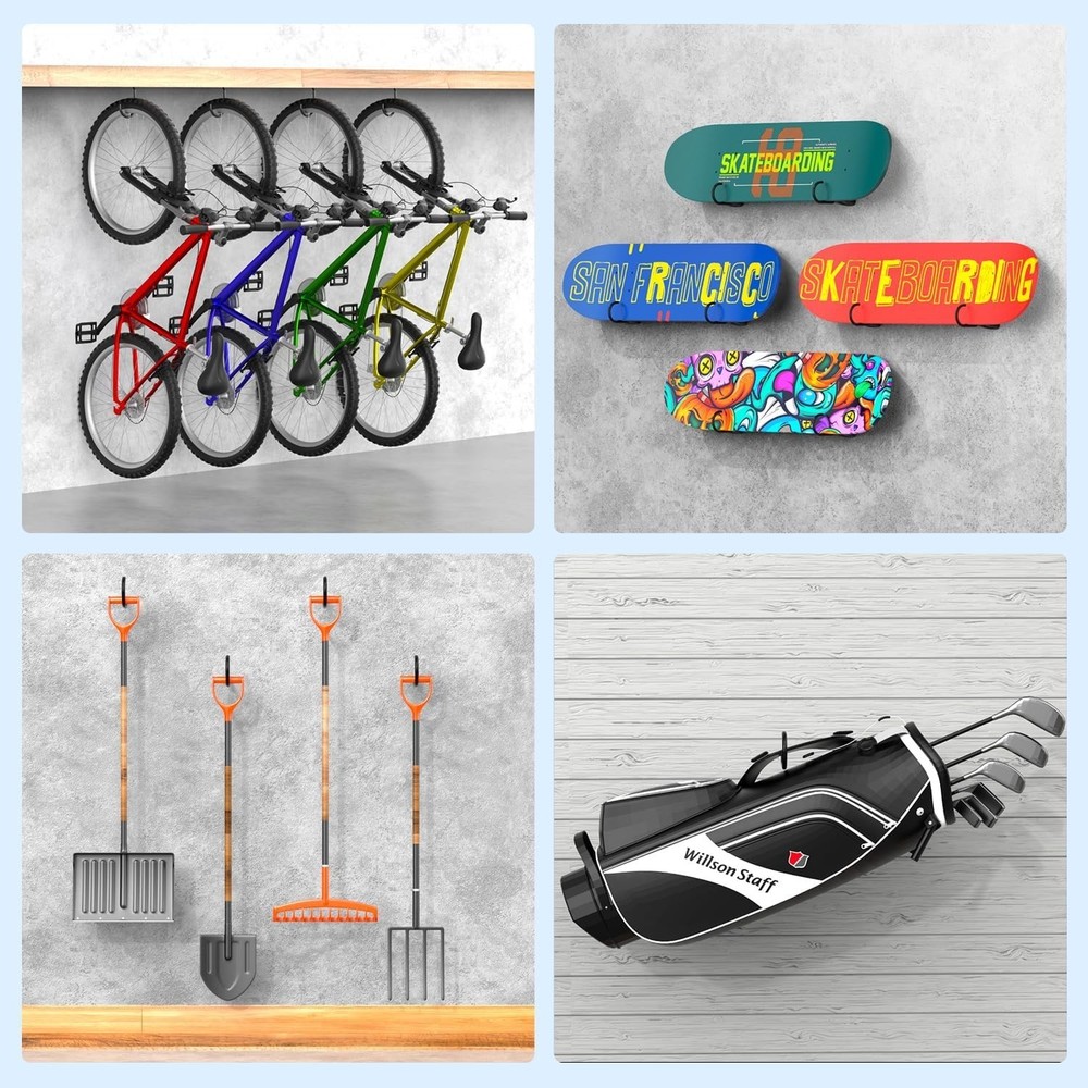 Versatile 8-Pack Bike Storage Hooks - Maximum 100 LBS Load & Scratch-Free Design