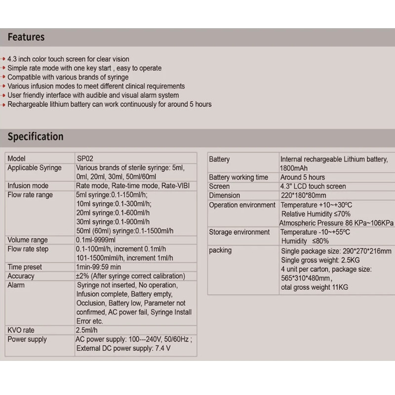 4.3 inch Screen Touch Screen Syringe pump Stackable Type Human or Veterinary Use