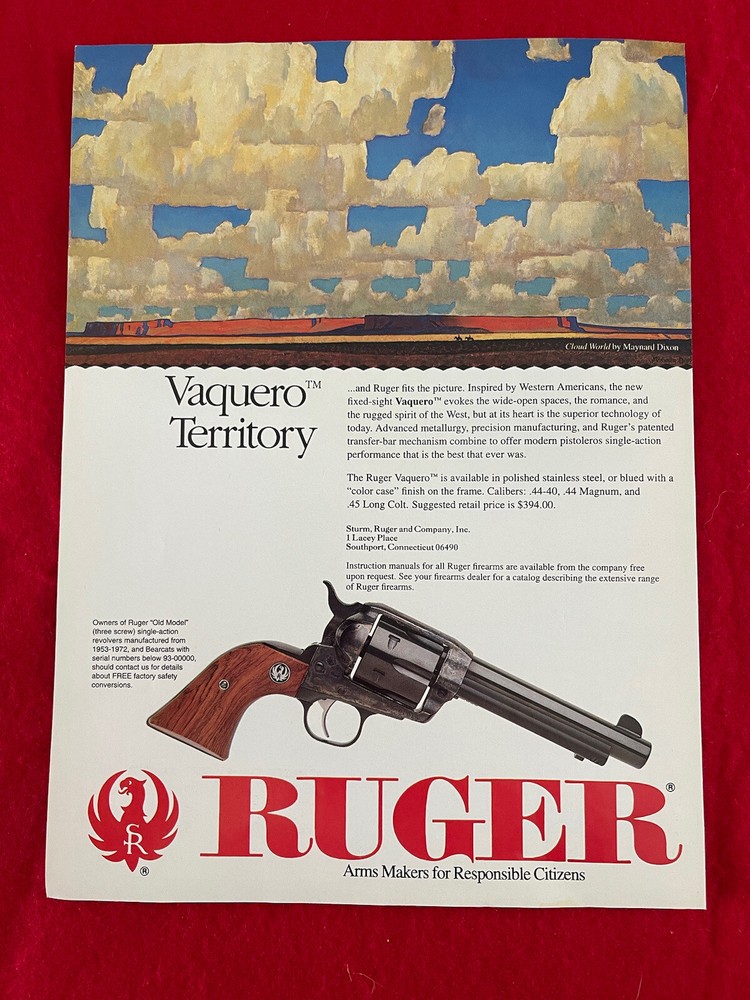 Vintage 1994 Ruger Vaquero Print Ad