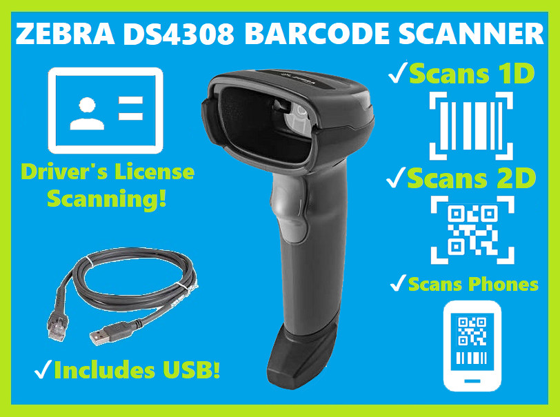 ✅Zebra DS4308-DL000477ZZWW 2D/1D/QR Drivers License ID Barcode Reader, USB!⭐🔥