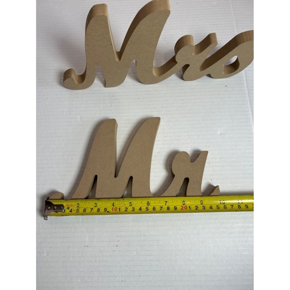 Script 'Mrs Mr' Wooden Table Decor.