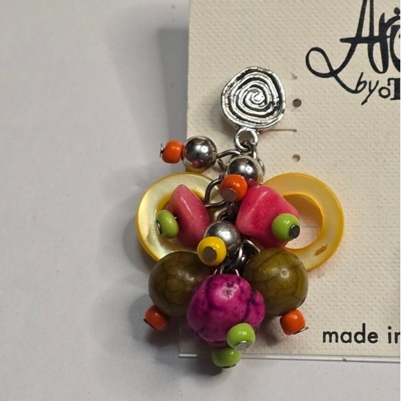Aris by Treska Multicolor Beaded Cluster Dangle Earrings Boho Statement India