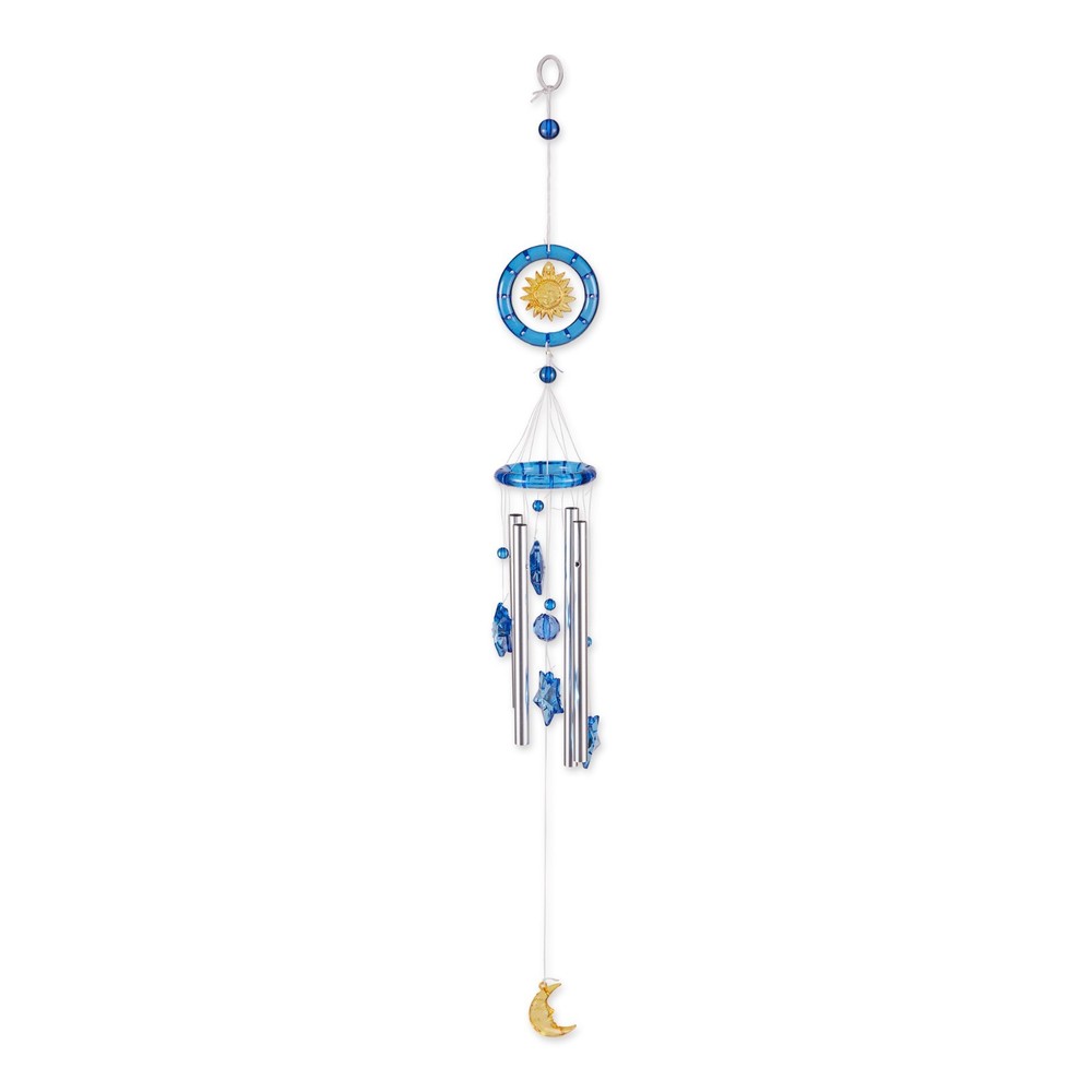 Metal Acrylic Blue Silver Celestial Wind Chimes Home Decor