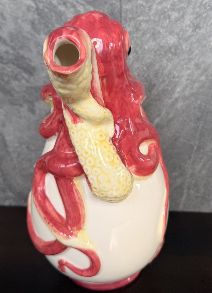 Pink & Red Octopus Pitcher, 11” Blue Sky Clayworks Hand Painted