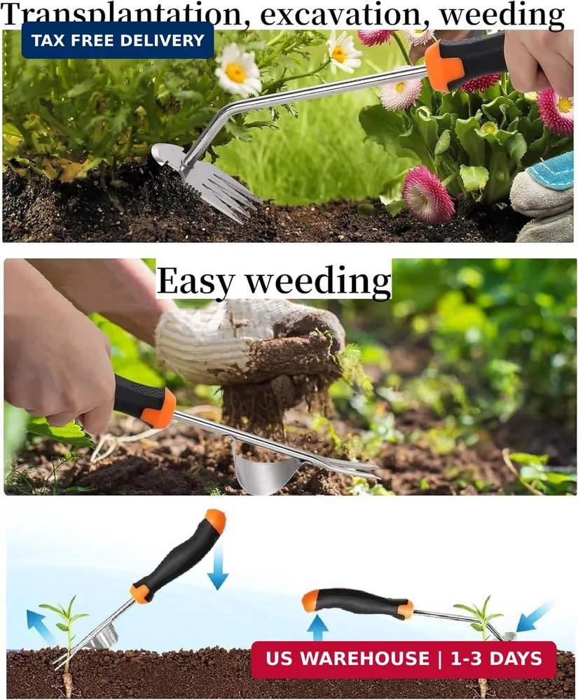 Weed Puller Tool， New Garden Weeder Tool Stainless Steel Hand Weeder Tool,4 Teet