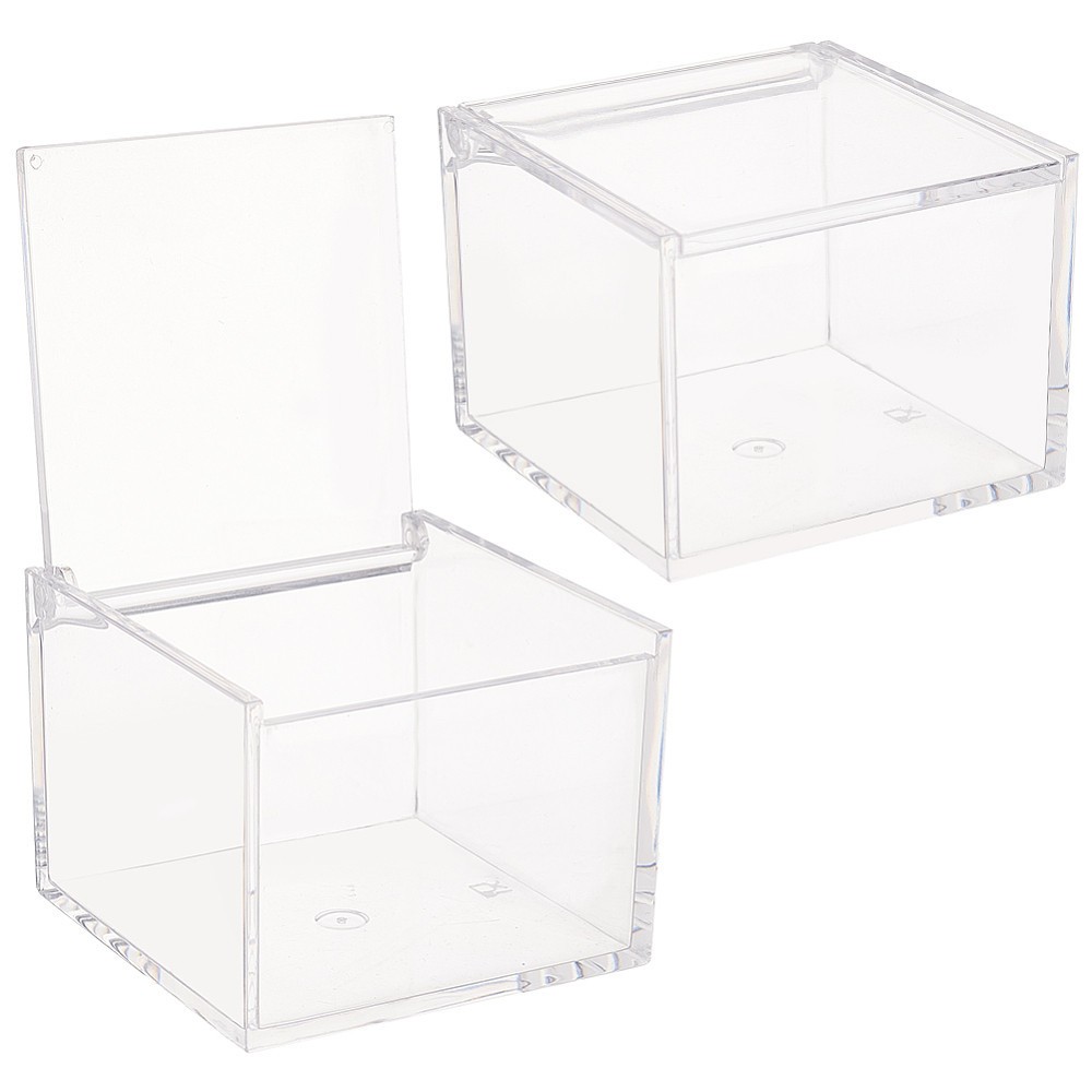 2pcs 4 Grids Transparent Plastic Gift boxes with Flip Cover Square Clear