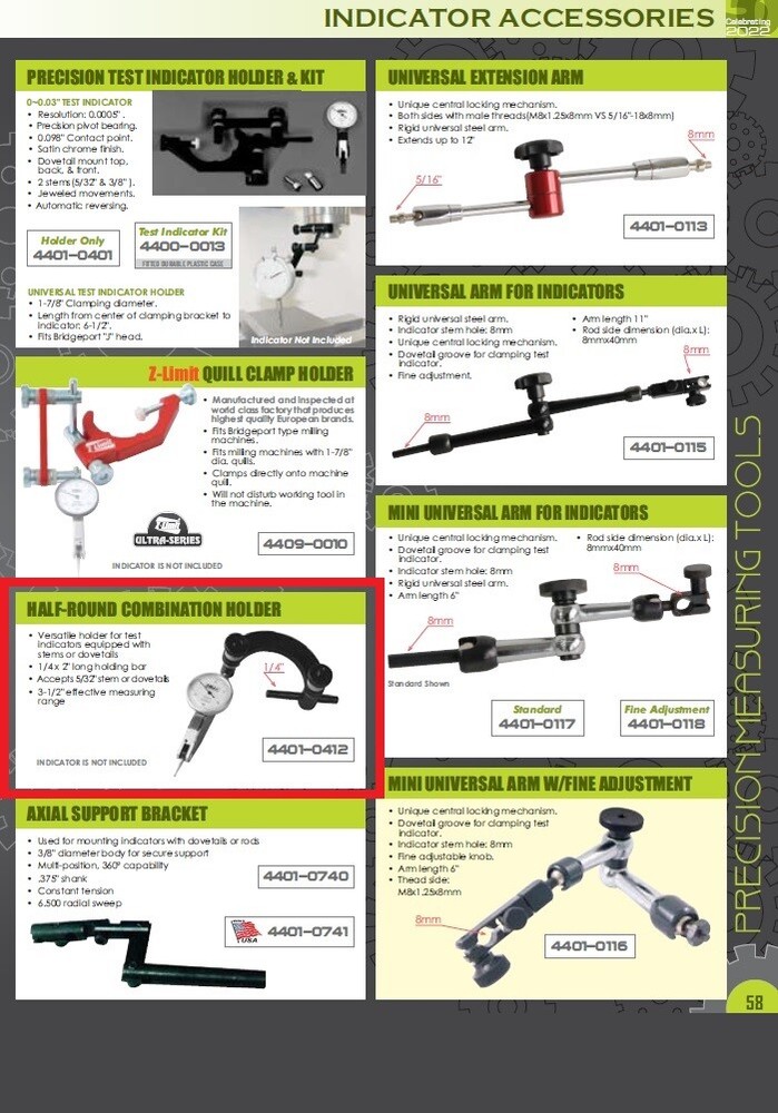 HALF ROUND COMBINATION TEST INDICATOR HOLDER (4401-0412)