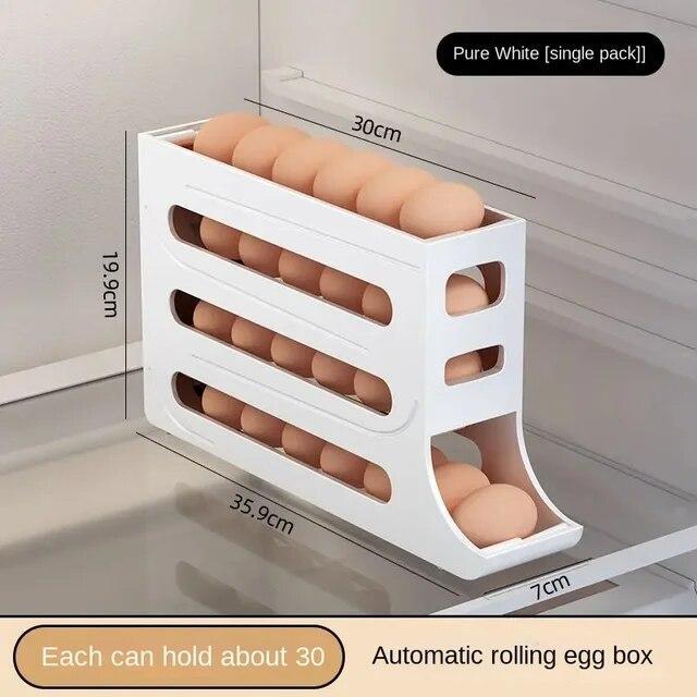 4 Layers 30-Egg Holder for Fridge Auto Rolling Egg Rack Holder 30 Large Capacity