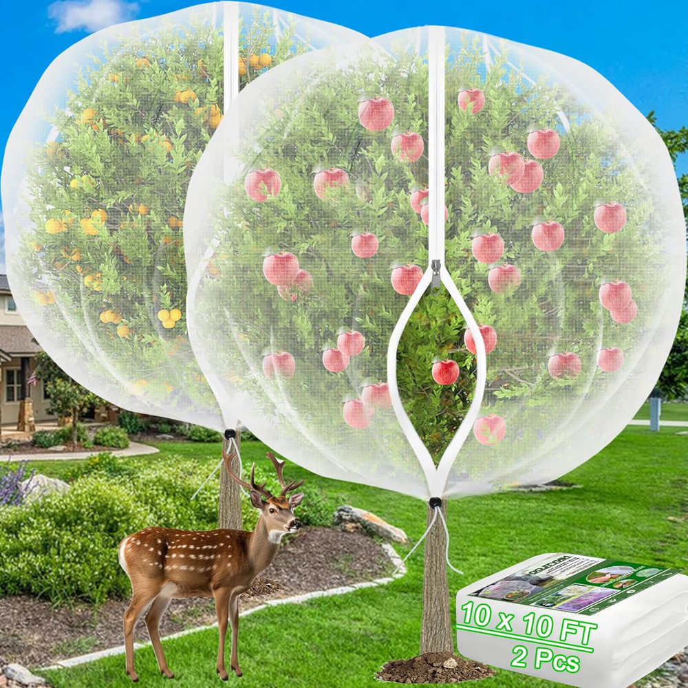 Large Fruit Trees Netting Zipper - 2Pcs 10X10 FT with Drawstring Bird-Proof,Dura