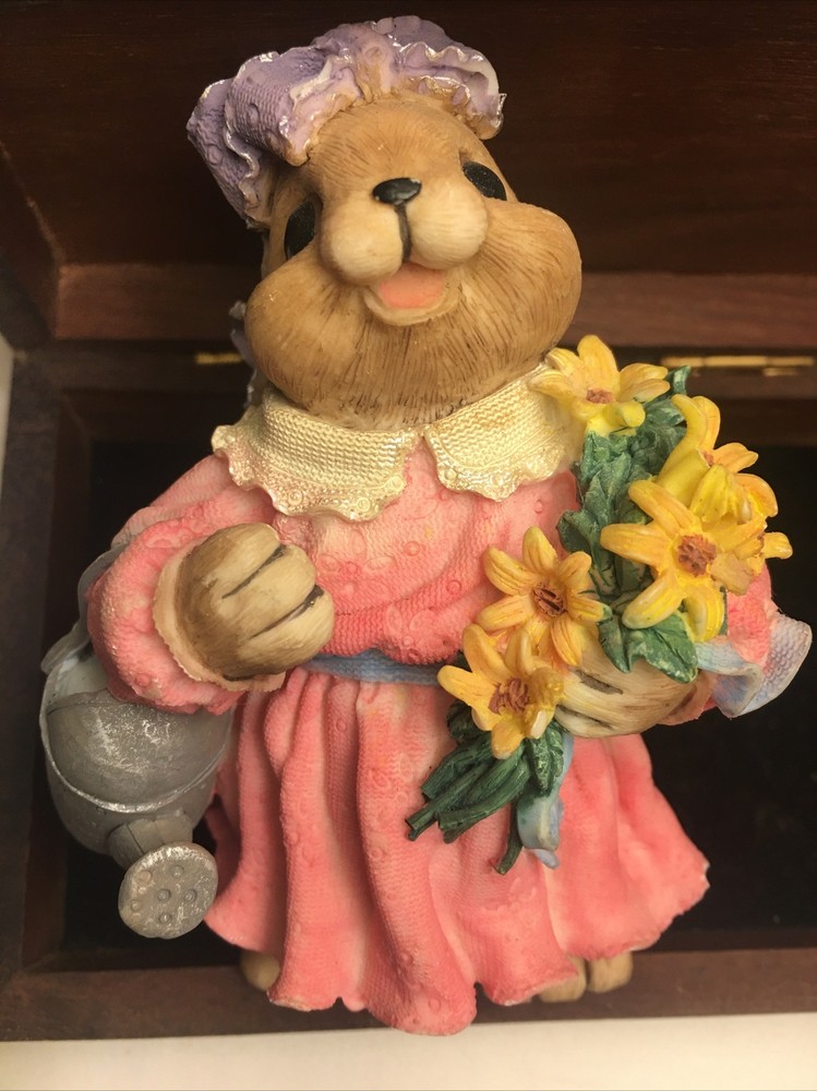 Mervyn's 1999 Rabbit Bunny Easter Figurine Rabbit Watering Plants Theme. 4”