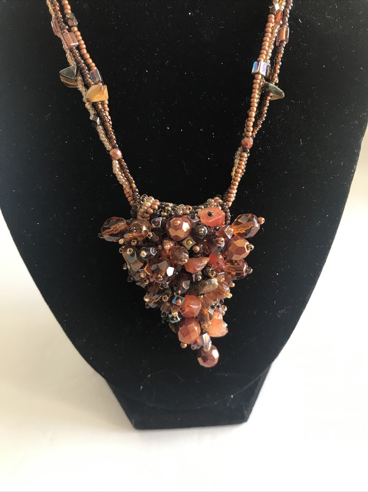 stunning brown root beer colored beaded cluster Multi Strand necklace
