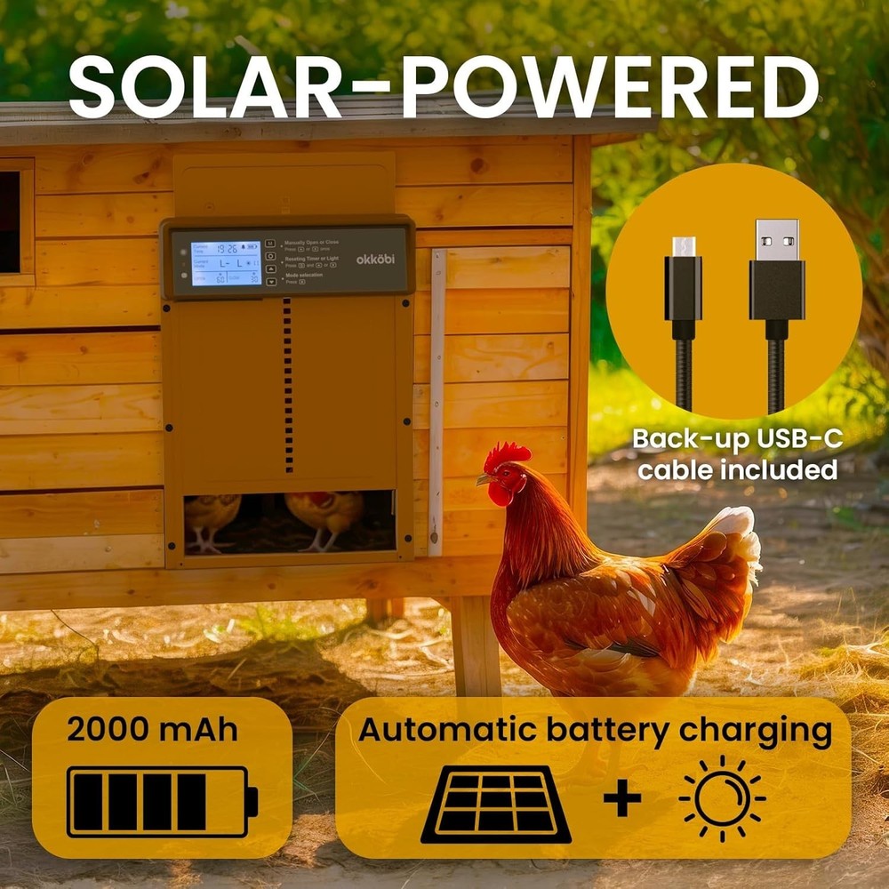 Solar Powered Automatic Chicken Coop Door with Timer/Light Sensor Modes
