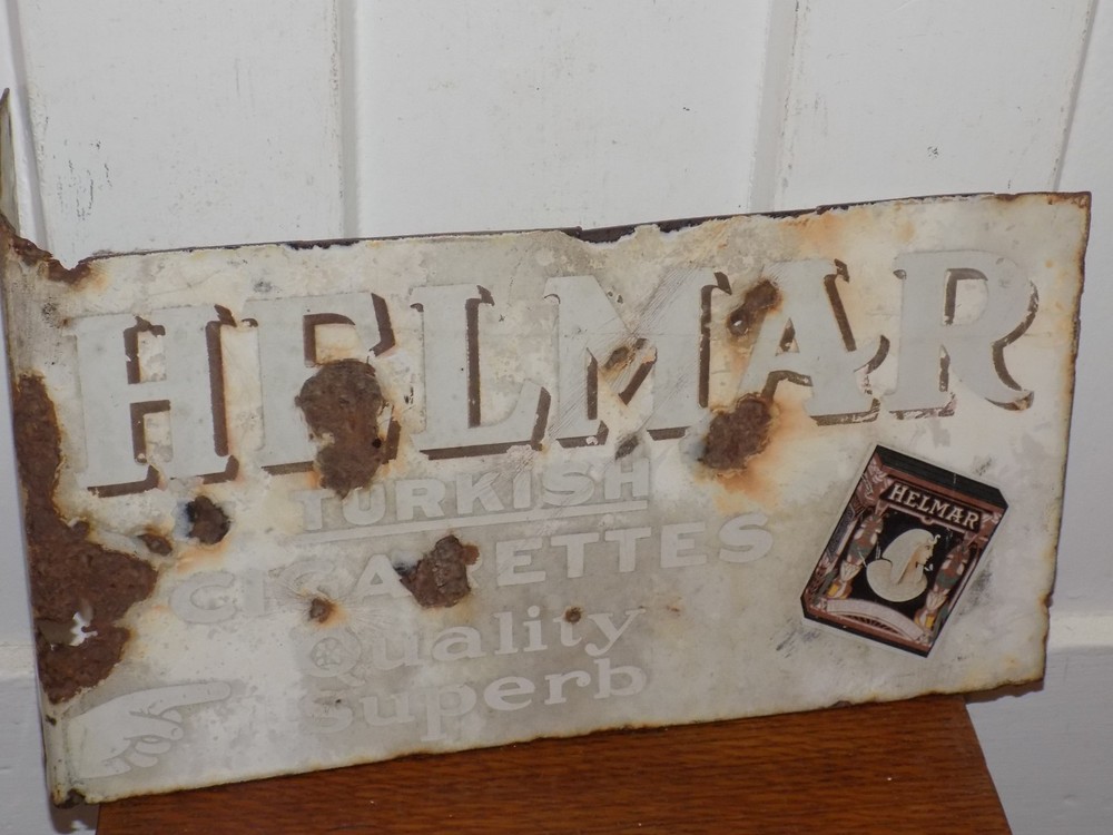 Vintage Helmar Turkish Cigarettes Double Sided Flange Sign