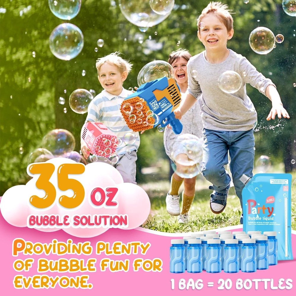 Bubble Machine Gun, with 【2 Batteries & ≈22 Bottles Solution】- B26