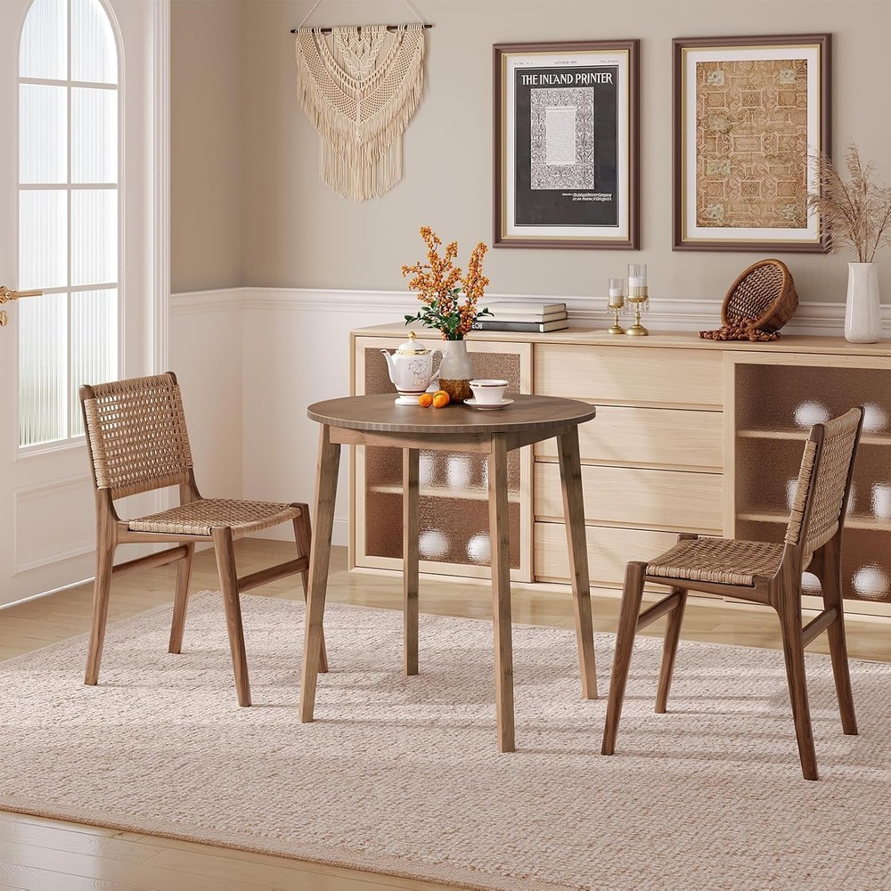 Bamboo Dining Table Round Dining Table 27.5" Kitchen Table for Small Space