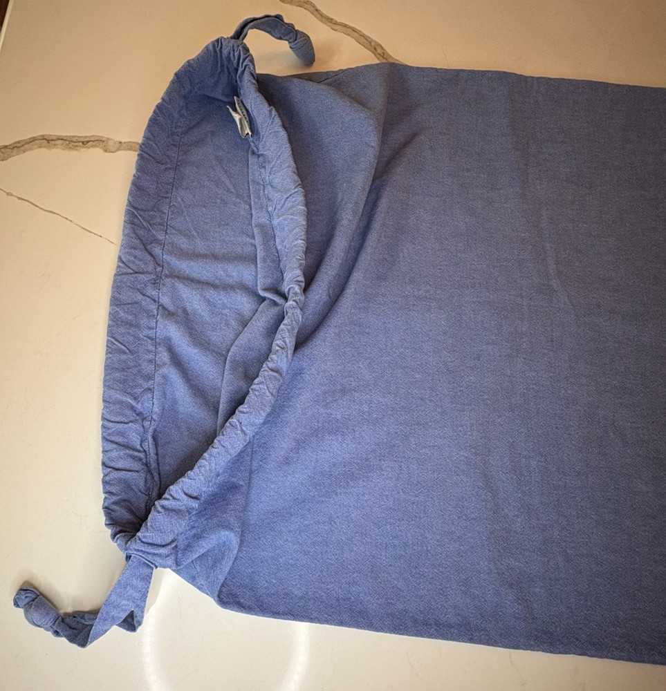 POTTERY BARN Laundry Bag Basket Liner Chambray Blue Dorm Drawstring Large