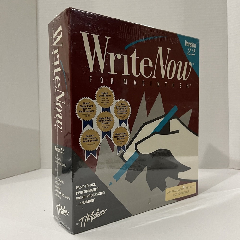 WriteNow Version 2.2 Macintosh T/Maker For Evaluation Use Only Vintage New