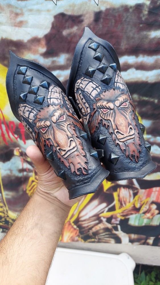 Diggers Leather Medival Goat Pattern Bracers / Gauntlets