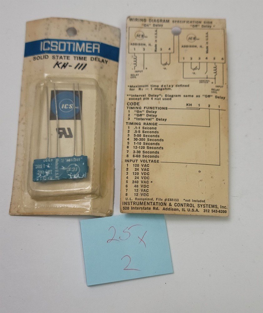 ICS KH-111 Solid State Time Delay .1-1 Sec. , 120VAC, New OS