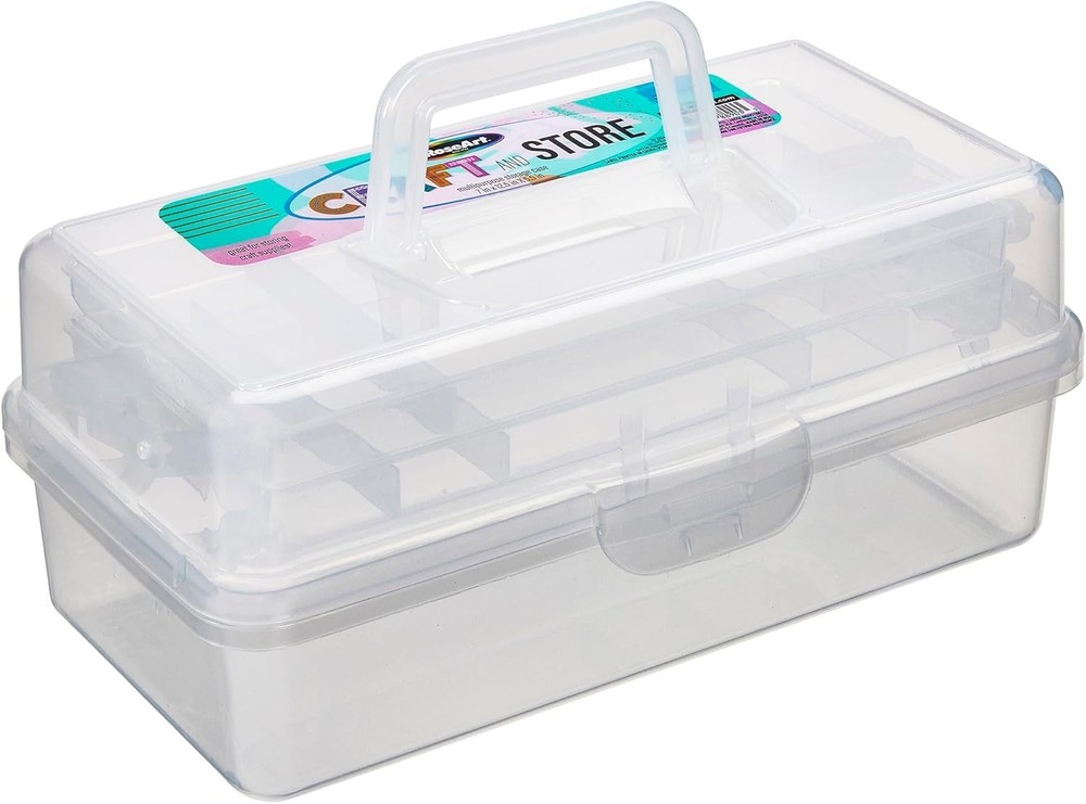 Multi-Layer Plastic Dividing Craft Storage Box - Portable Handled Art Supply ...