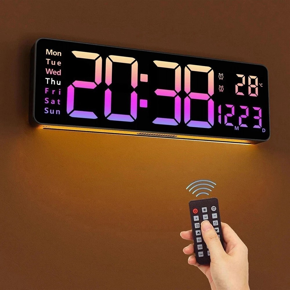 16in Large Digital Wall Clock Large Display LED Wall Clock Timer Pink with Plug